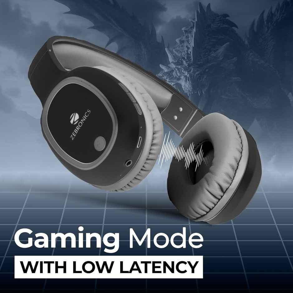 ZEBRONICS THUNDER Bluetooth 5.3 Wireless Headphones with 60H Backup, Gaming Mode, Dual Pairing, ENC, AUX, Micro SD, Voice assistant, Comfortable Earcups, Call Function - Black