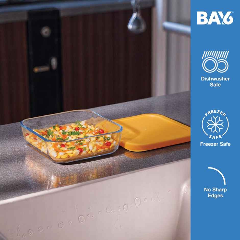 BAY6 Premium Imported Borosilicate Glass Container with Lid - 1170 ml - Yellow