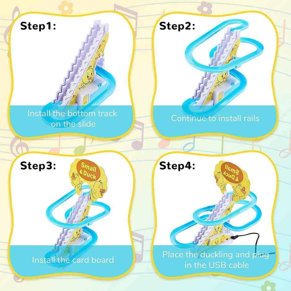 Toyshine 3 Duck Slide Toy Set, Funny Automatic Stair Climbing Ducklings Cartoon Race Track Set