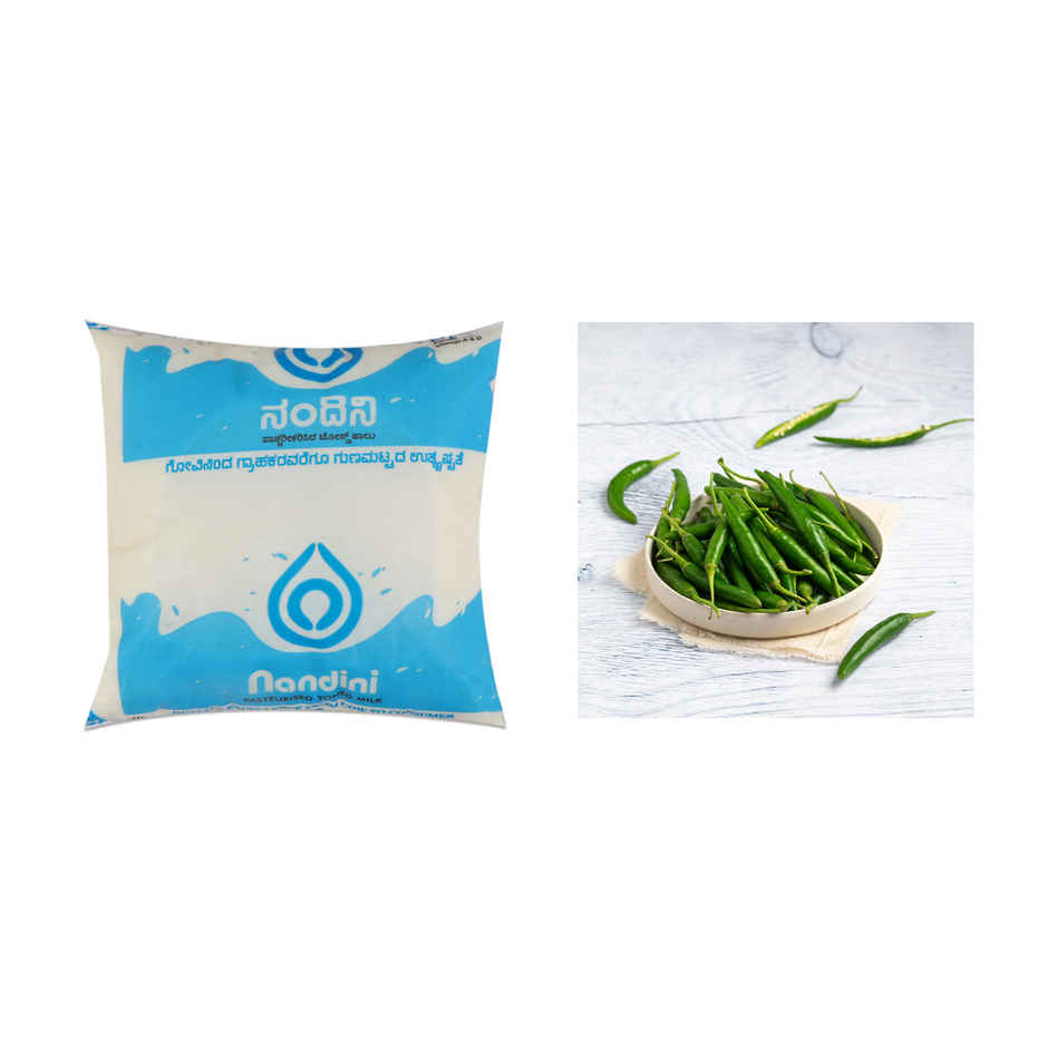 Nandini Fresh Toned Fresh Milk (Pouch Blue)(1pc) & Chilli Green(1pc) Combo