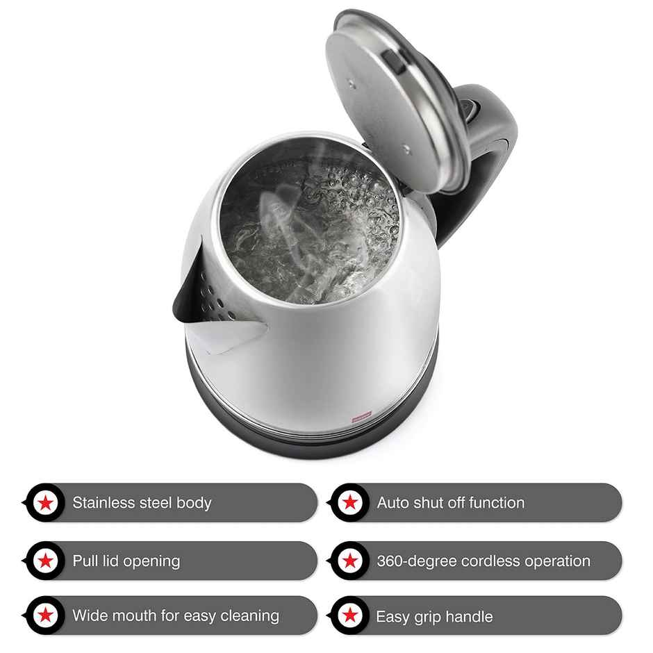 Cello Quick Boil Electric Kettle 1.5 Litre - Silver | Portable Stainless Steel Kettle