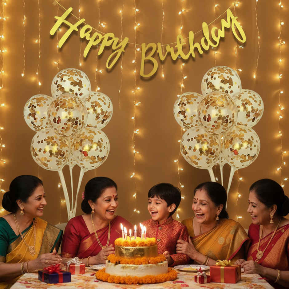 Birthday Decoration Items Kit | Banner, Ribbon, Confetti Balloons & LED Light | Party Propz