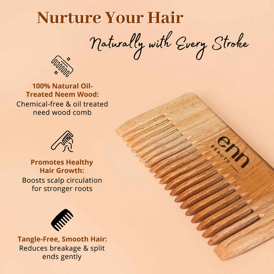 ENN Beauty Neem Wood Herbal Comb | Wide Tooth |Ayurvedic Hair Care for Growth, Shine & Frizz Control