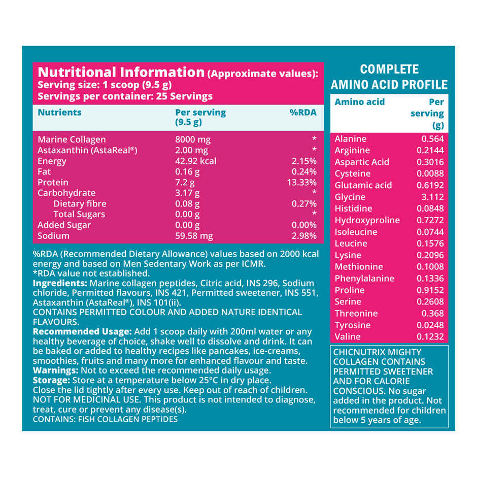 Chicnutrix Japanese Marine Collagen Peptides + 2 mg Astaxanthin, Lemonade Flavour