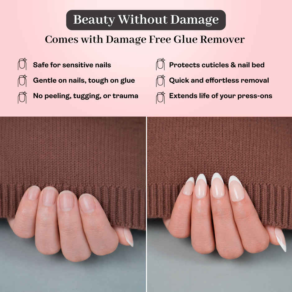 ENN Beauty Insta Nails Reusable UV Coated Press On Kit Soft French Medium Almond