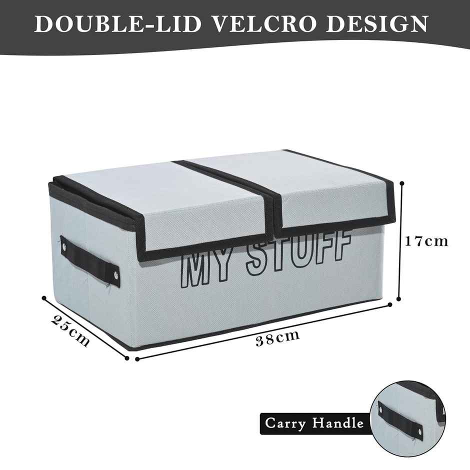 Kuber Industries My Stuff Foldable Storage Organiser with Double Lid|Cupboard Drawer|Grey