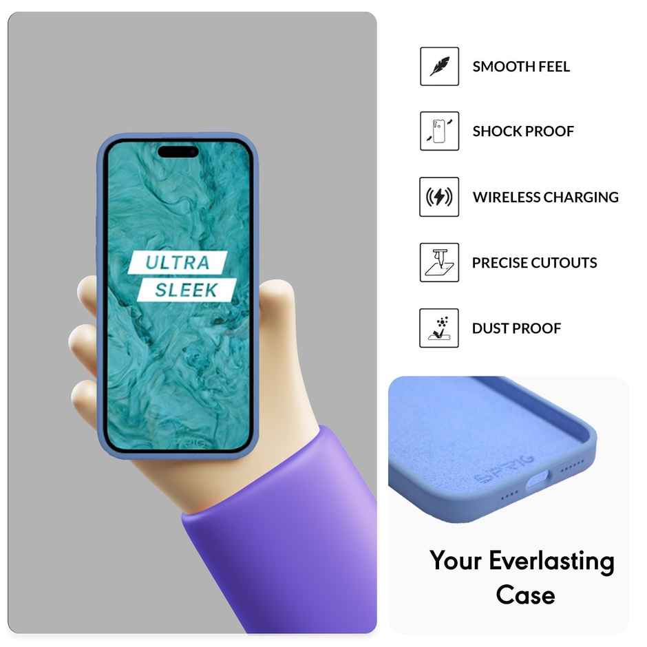 Sprig Designer Back Cover for Apple Iphone 15 Pro Max Liquid Silicone Shock Proof | Denim Blue | MagSafe Compatible