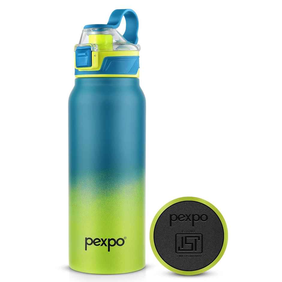 Pexpo Amaze Stainless Steel Vacuum Insulated Hot & Cold Flask | Teal Blue & Neon Yellow | 740 ml