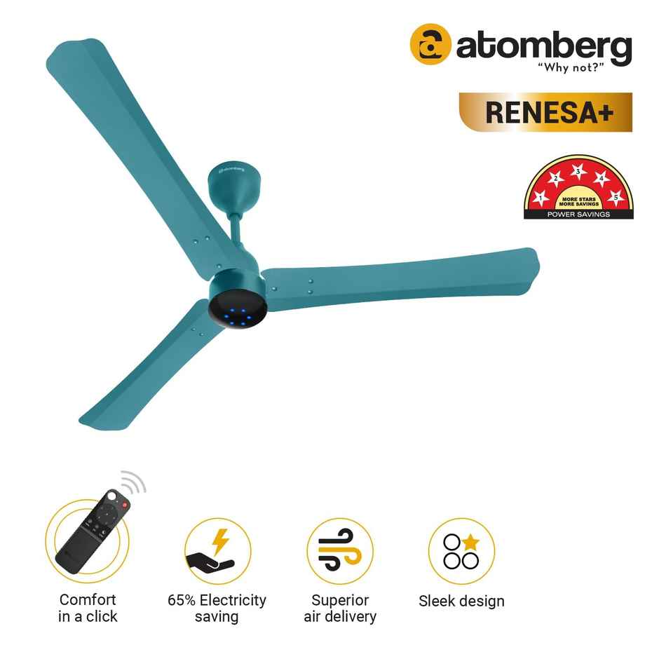 Atomberg Renesa+ BLDC Ceiling Fan,1200mm,Remote Control,BEE 5 Star Rated,LED Indicators,Aegean Blue