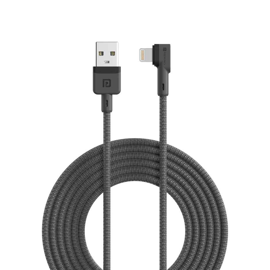 Portronics Konnect L 2M Fast Charging 3A 8 Pin USB Cable to Lightning cable with Charge & Sync Function - Grey