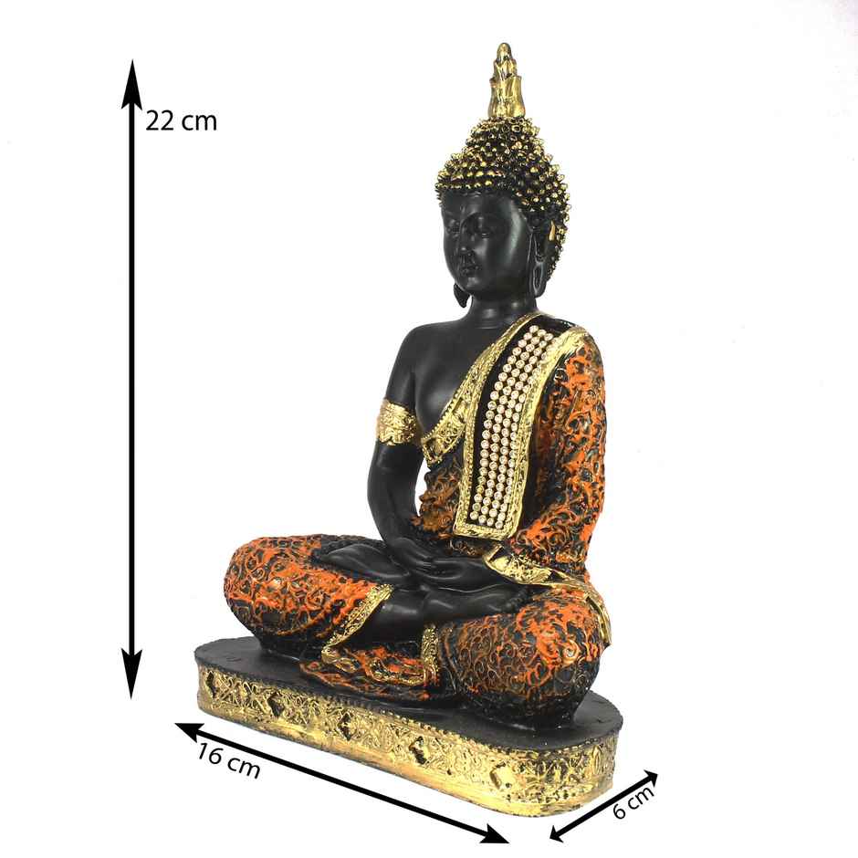 Golden, Orange, And Black Polyresin Meditating Lord Buddha Statue | Ecraftindia