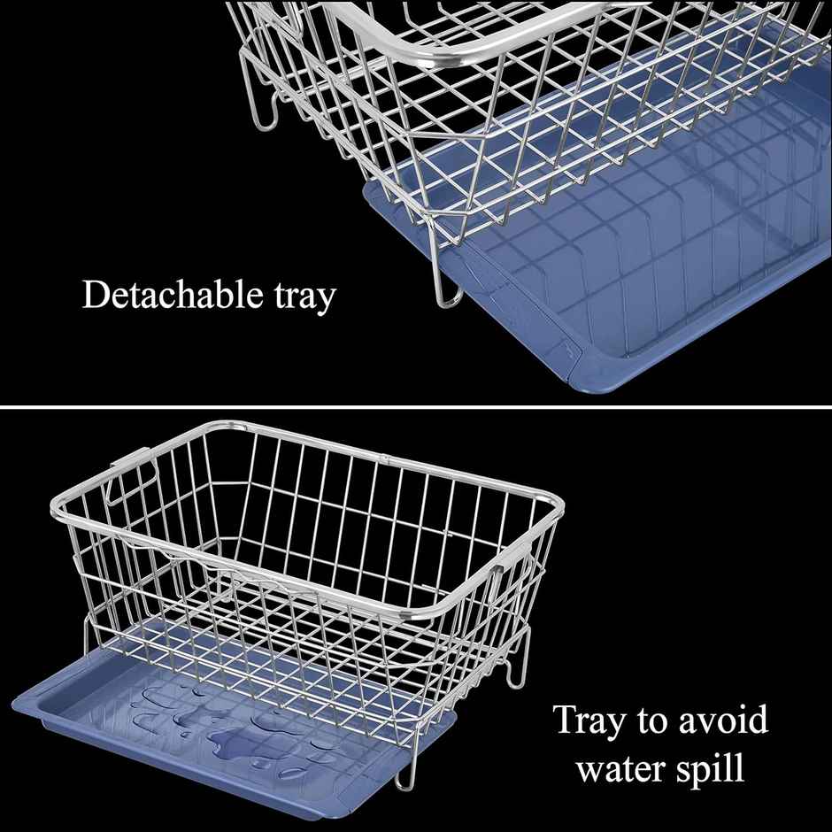 Capsicum Stainless Steel Dish Drainer | After Wash Utensils Basket (Dish Rack With Tray)