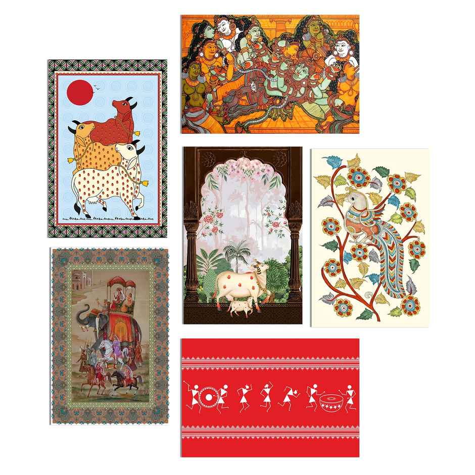 Paper Plane Design Indian Ethnic Traditional Wall Poster | Set Of 6 | Size 12 x 18 Inch | D98