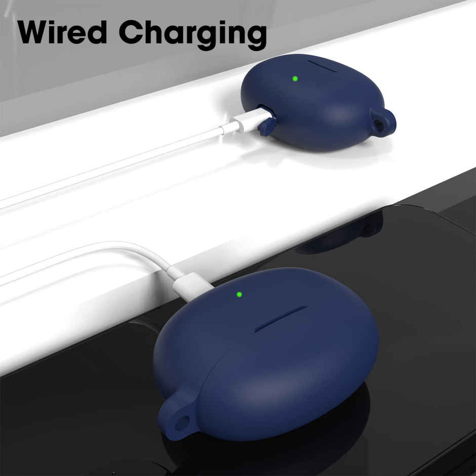 Sounce Portable Silicone Case Cover for Realme Buds Air 3 Neo | Anti-Dust with Keychain | Blue