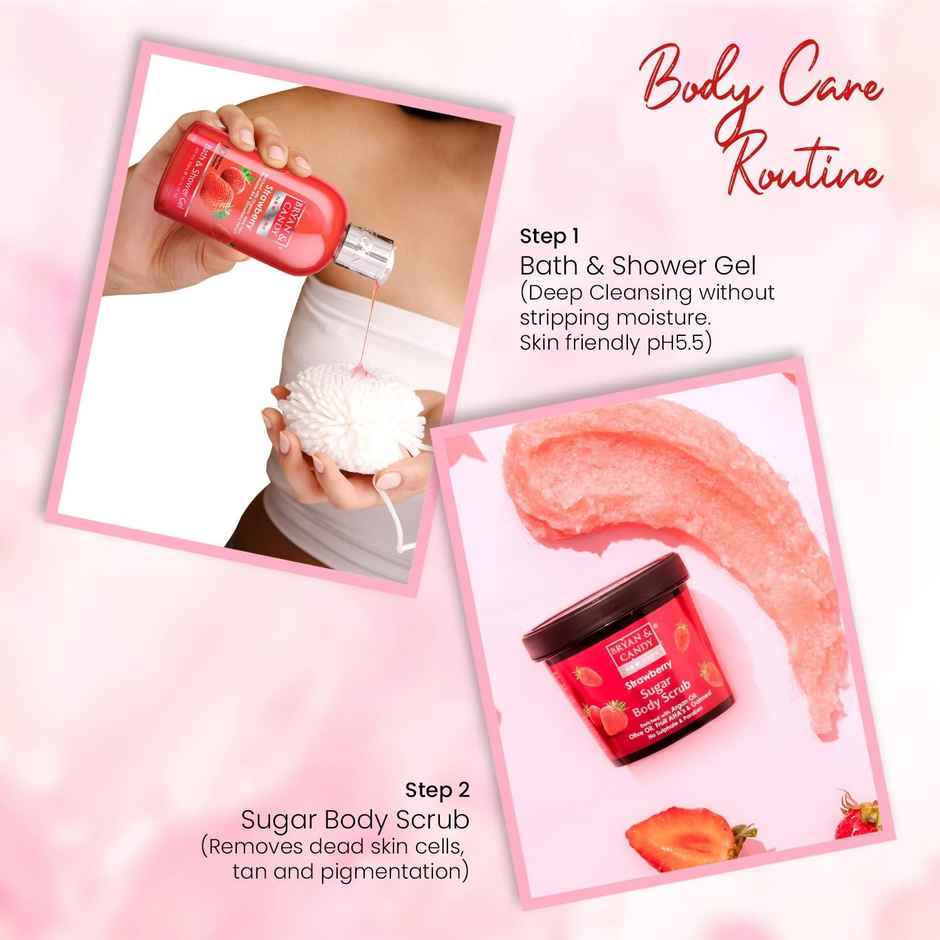 Bryan & Candy Strawberry Bath Tub Kit Gift Set | Complete Home Spa Experience | Pack Of 4