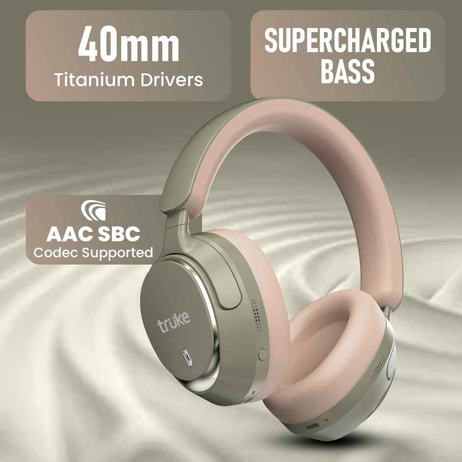truke Aura Bass headphone w/ 40mm Drivers, 50Hrs playtime, Low Latency, ENC, Deep Bass | Green