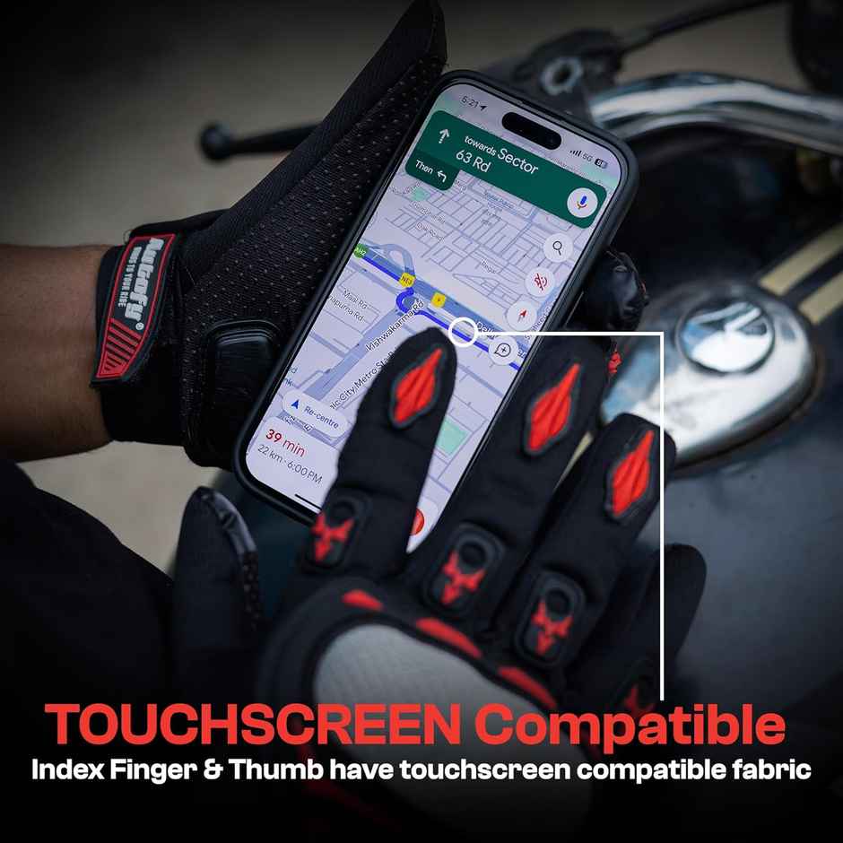 Autofy FANTOM Bike Gloves - TPR Knuckle Protect, Touchscreen & Palm Padding (Black & Red, Size L)