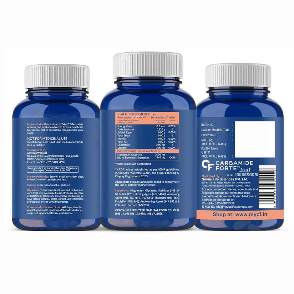 Carbamide Forte Chelated Magnesium Glycinate Supplement 2000mg 120 Veg Tablets