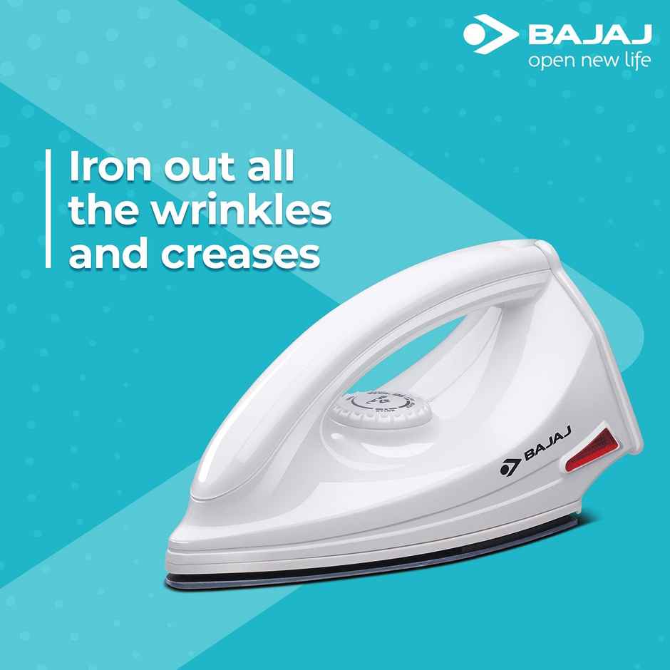 Bajaj Majesty DX-6 1000 Watts Dry Iron | Advance Soleplate And Anti-Bacterial German Coating Technology | Thermol Fuse Safety | Auto Shut-Off | Cool Touch Body - White