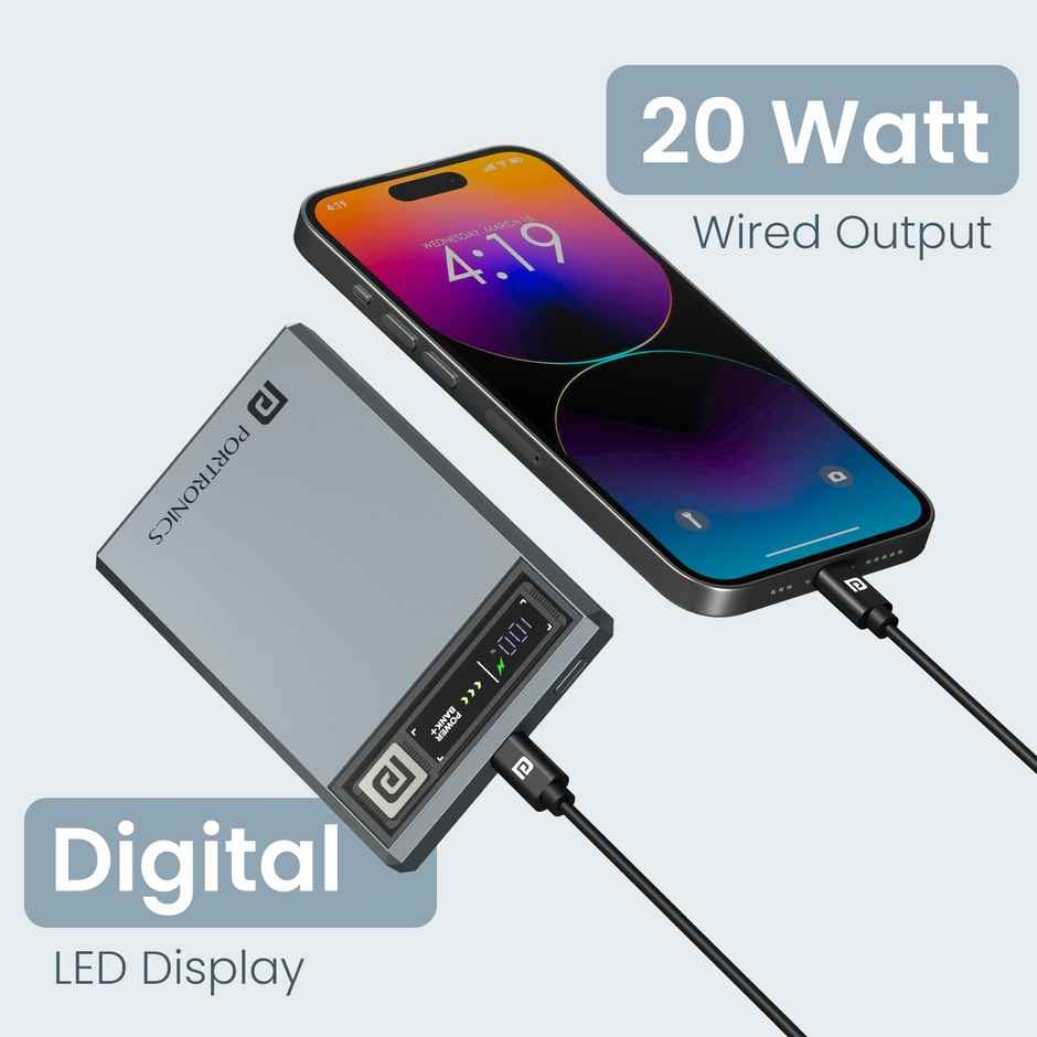 Portronics Magclick 5k 5000 mAh Slim Magnetic Wireless Powerbank with 20W Wired Output