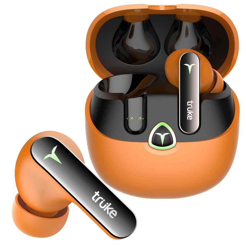 truke BTG Flex Truly Wireless Bluetooth Earbuds with Dual Pairing, 60H Battery- SunsetOrange