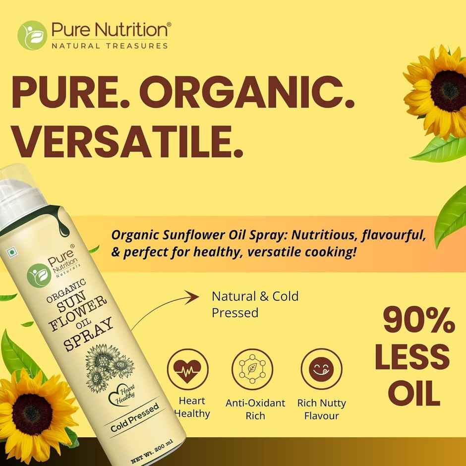 Pure Nutrition Sunflower Oil Cooking Spray | Healthy Cooking With 10X Less Oil | Ideal For Baking