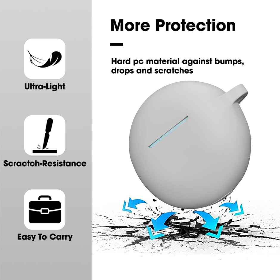 Sounce Portable Silicone Case Cover Scratch-Resistant, Non-Slip Grip, Carabiner Clip Compatible with Keychain for Oppo Enco Buds 2 Full Protection Shockproof Case Cover Anti Fall Anti Dust (Grey)