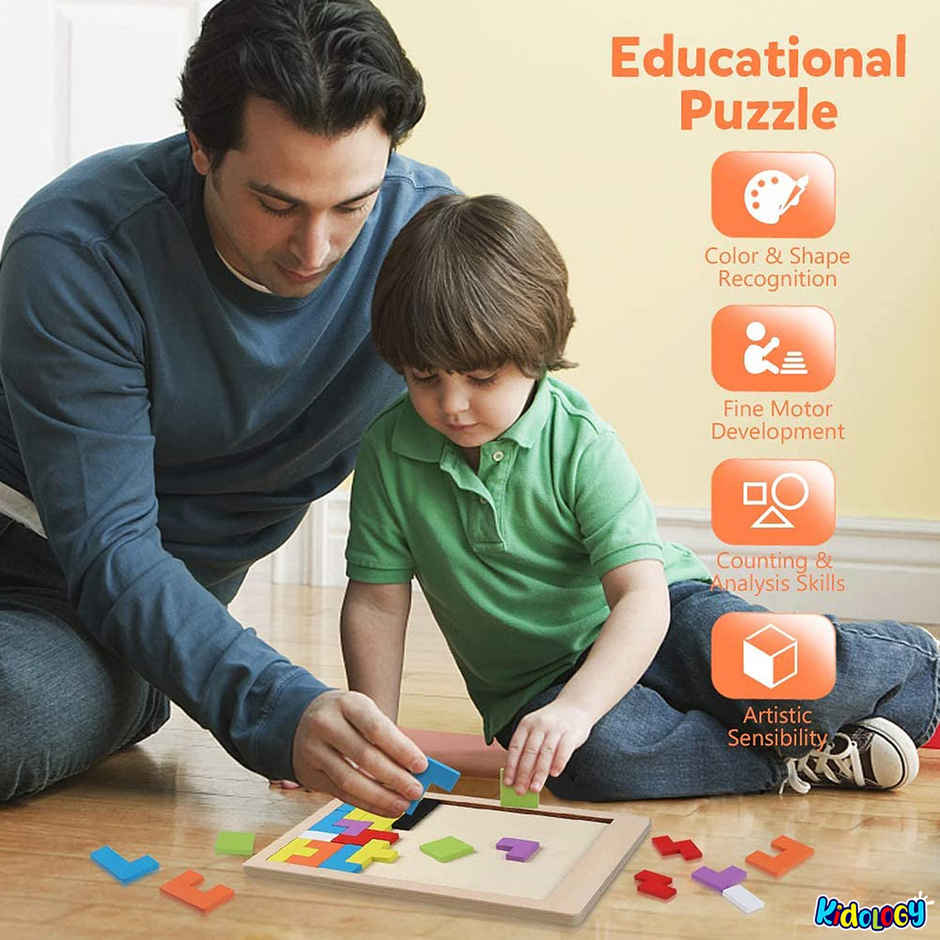 Kidology Wooden 3D Block Puzzle Game | Brain Teaser Toy | Montessori Toys For 1+ Year Old