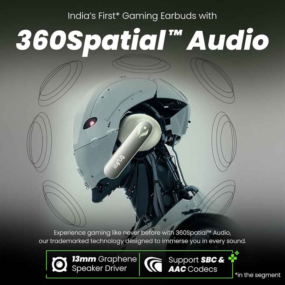 truke BTG Ultra Truly Wireless Bluetooth Earbuds with 60H Battery, 360 Spatial Audio - Mint Mist