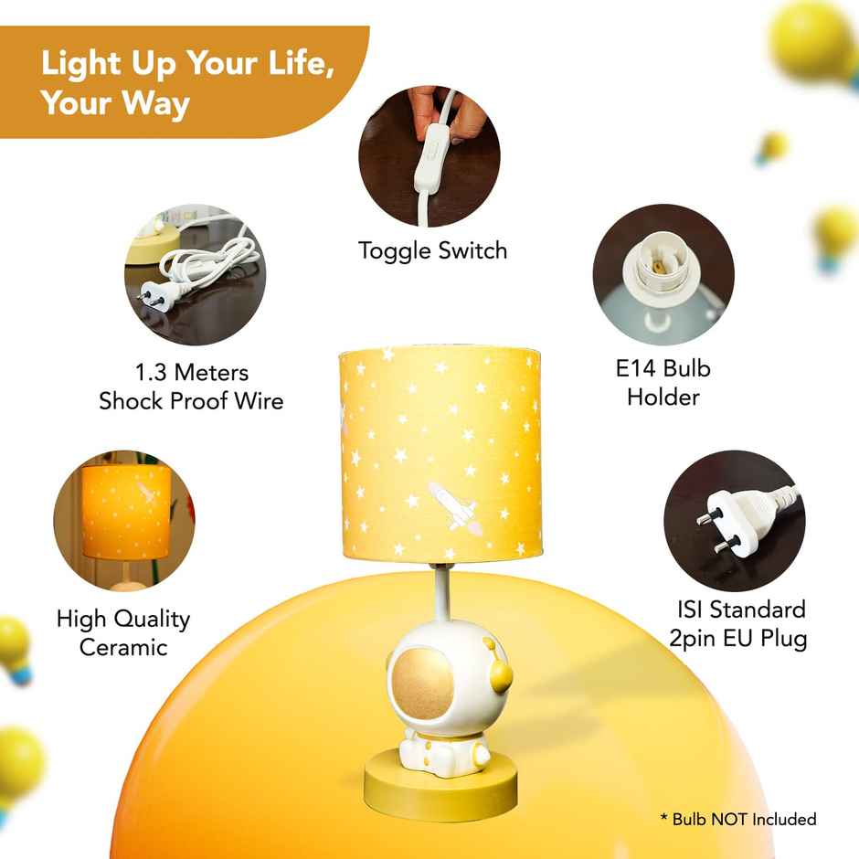 Ekhasa Ceramic Side Table Lamp For Kids Bedroom | Bedside Lamps For Children | Aesthetic Table Lamp