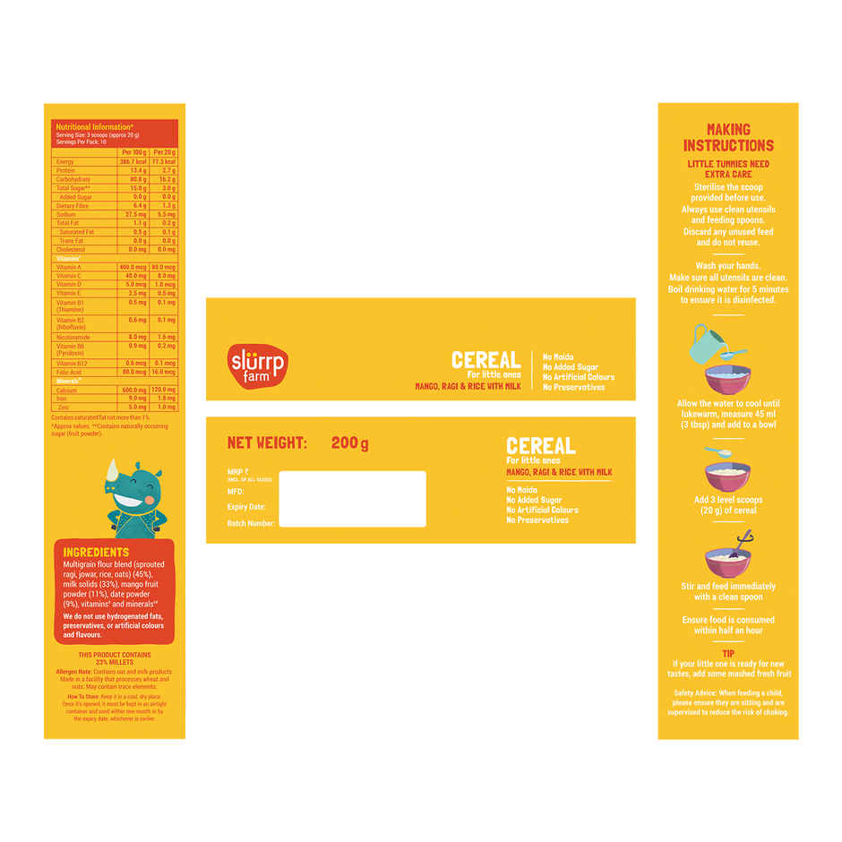 Slurrp Farm Mango, Ragi and Rice Cereal with Milk and No Added Sugar
