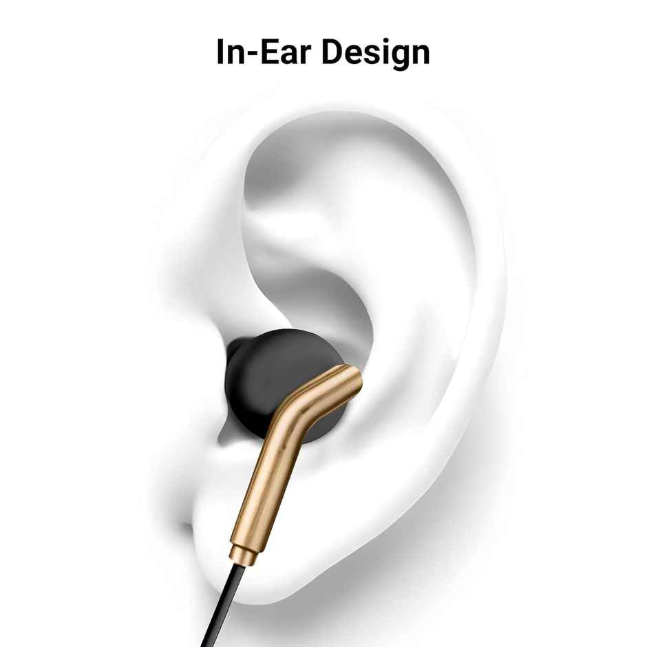 Zebronics Bro C Type C Wired Earphone, 1.2M Cable, Light Weight, In Ear Design | Black + Gold