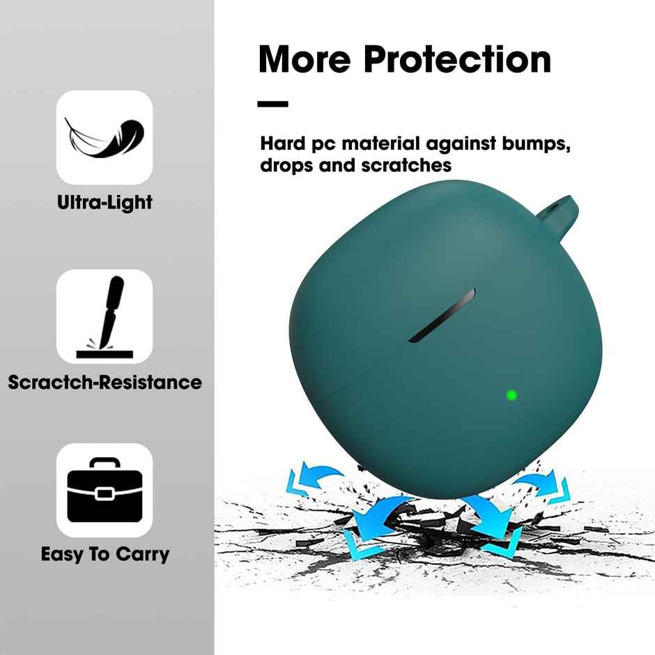 Sounce Portable Silicone Case Cover Scratch Resistant,Carabiner Clip Compatible with Keychain for Boat Airdopes Atom 81 | Green