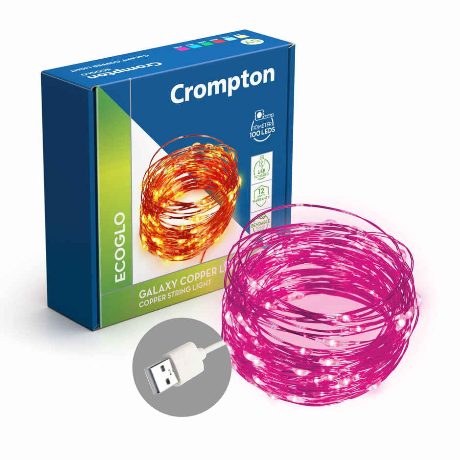 Crompton Galaxy Decoration Copper�Usb Powered String Fairy Lights With 100 Led�Light,Pink