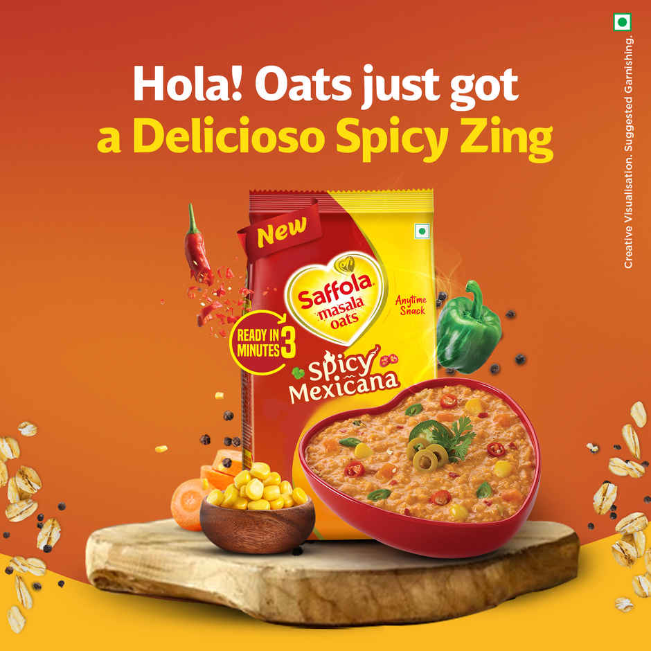 Saffola Masala Oats Spicy Mexican, Healthy & Tasty, Anytime Snack