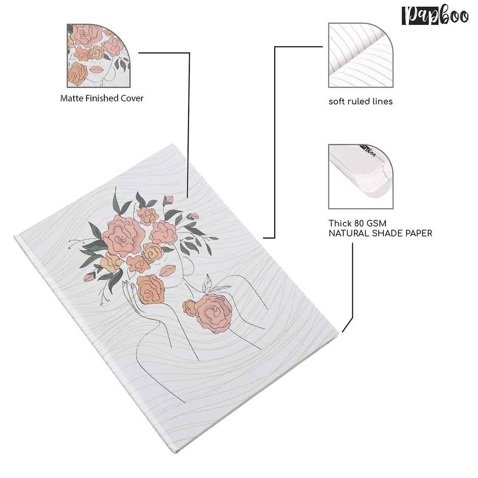 Papboo Hardboundnotebook Diary, (22 X 17.5 Cm, 80 Gsm, 140 Single Ruled Pages - Flower Women