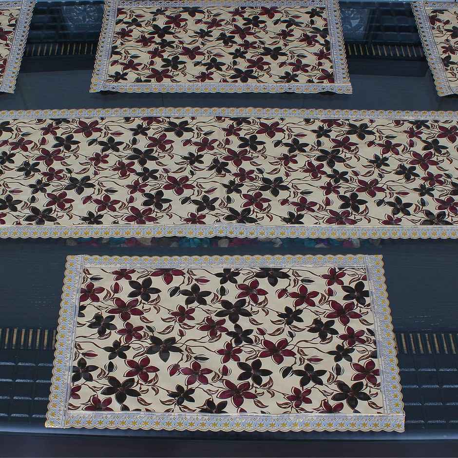 Dream Care PVC Printed Table Mat with Table Runner for Dining Table 6 Seater