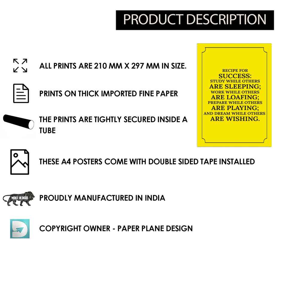 Paper Plane Design Motivational Wall Posters | Set of 12 | (29 cm x 21 cm) D35