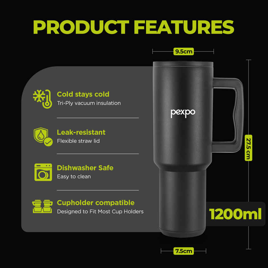 Pexpo Stanzy ISI Certified Double Wall Insulated Stainless Steel Tumbler with Handle | 1.2 L