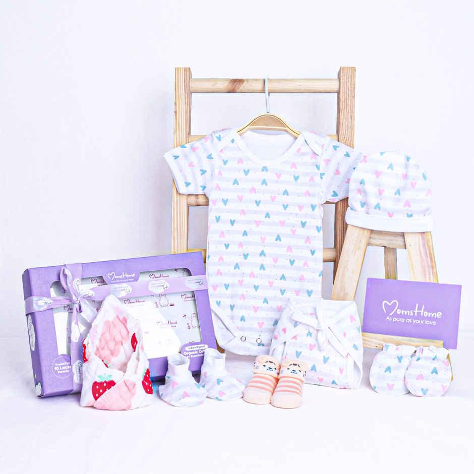 Moms Home Organic Cotton Baby Gift Set Gift | Combo 7 Items | 0-3 Months | Little Heart