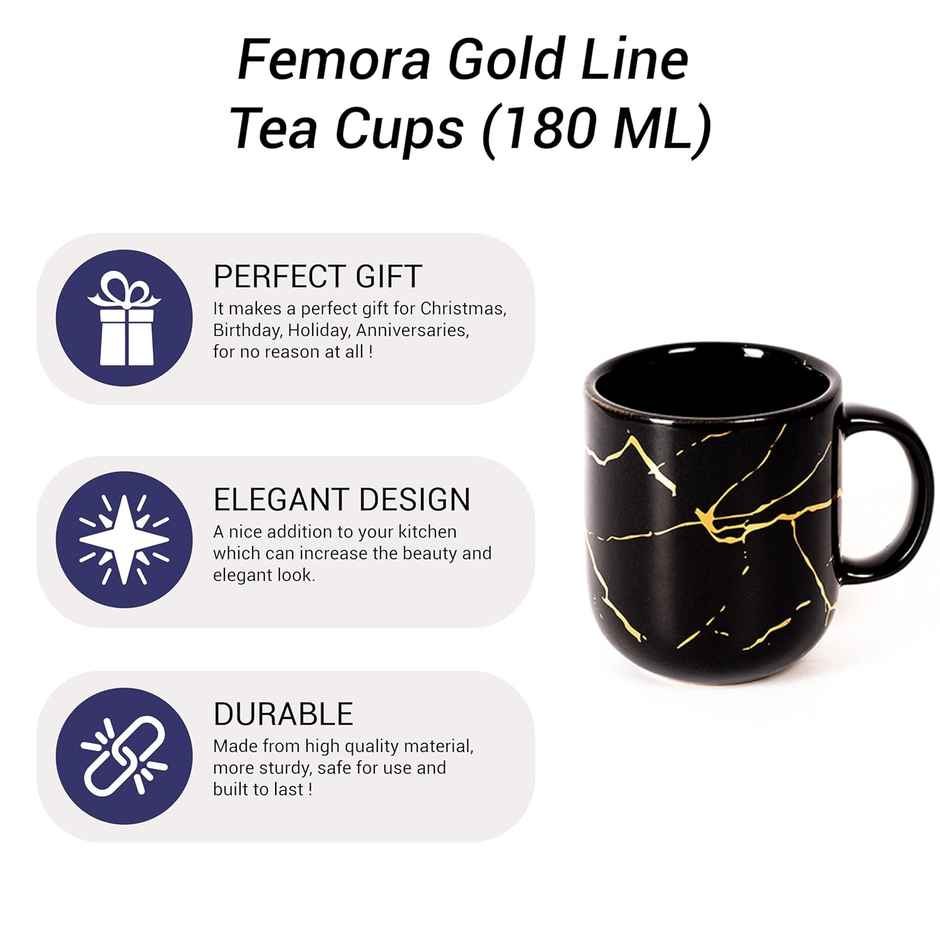 Femora Gift Set Liquid Gold Marble Tea Cup 6 Pcs Black Desh Ki Mitti