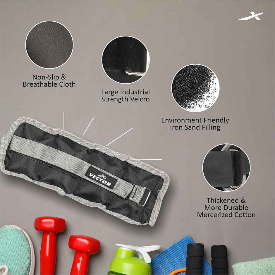 Vector X Aw-10 Pair of Ankle/Wrist Ankle | Resistance Exercise | Fitness Band | Polyester | 1 Kg