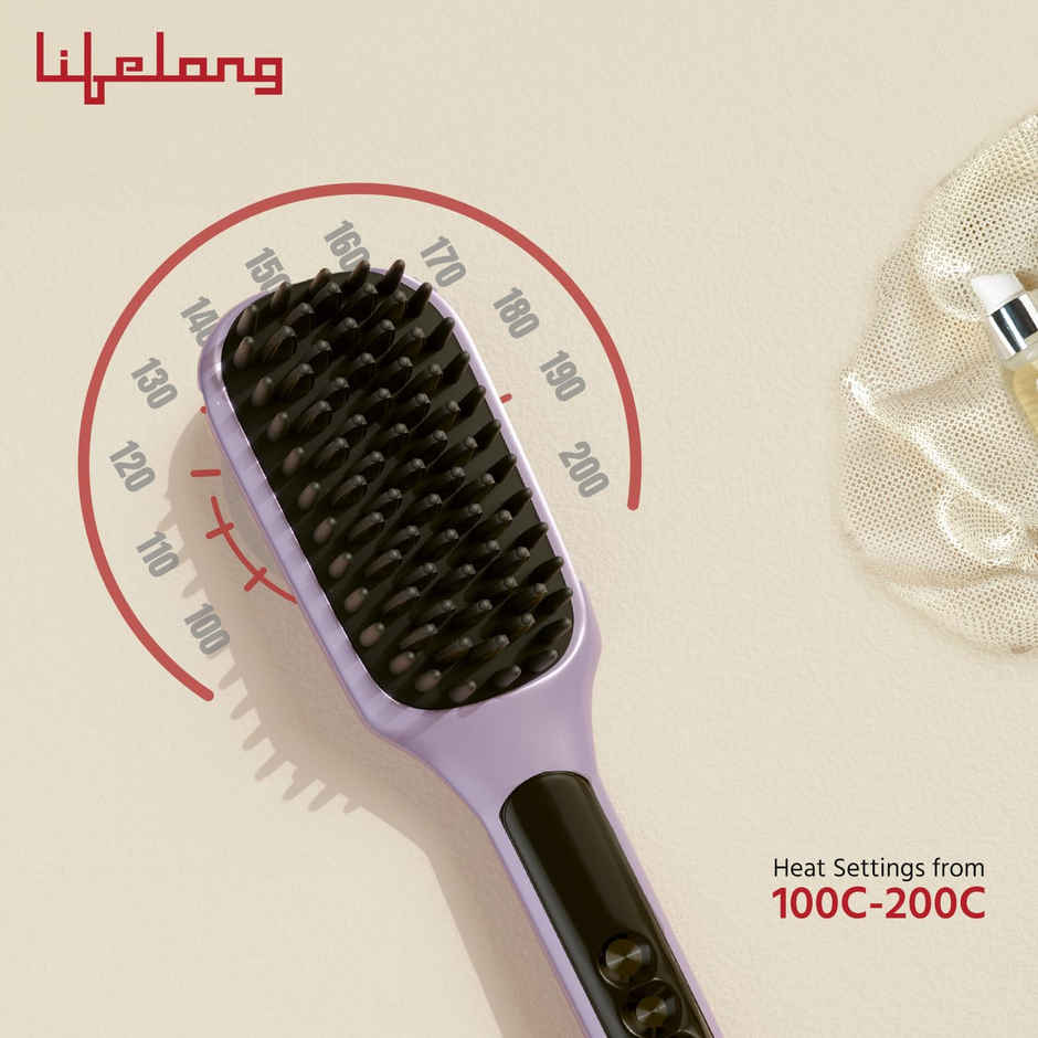 Lifelong Hair Straightener Comb For Women With Keratin Ceramic Bristles, Thermoprotect - Lavender