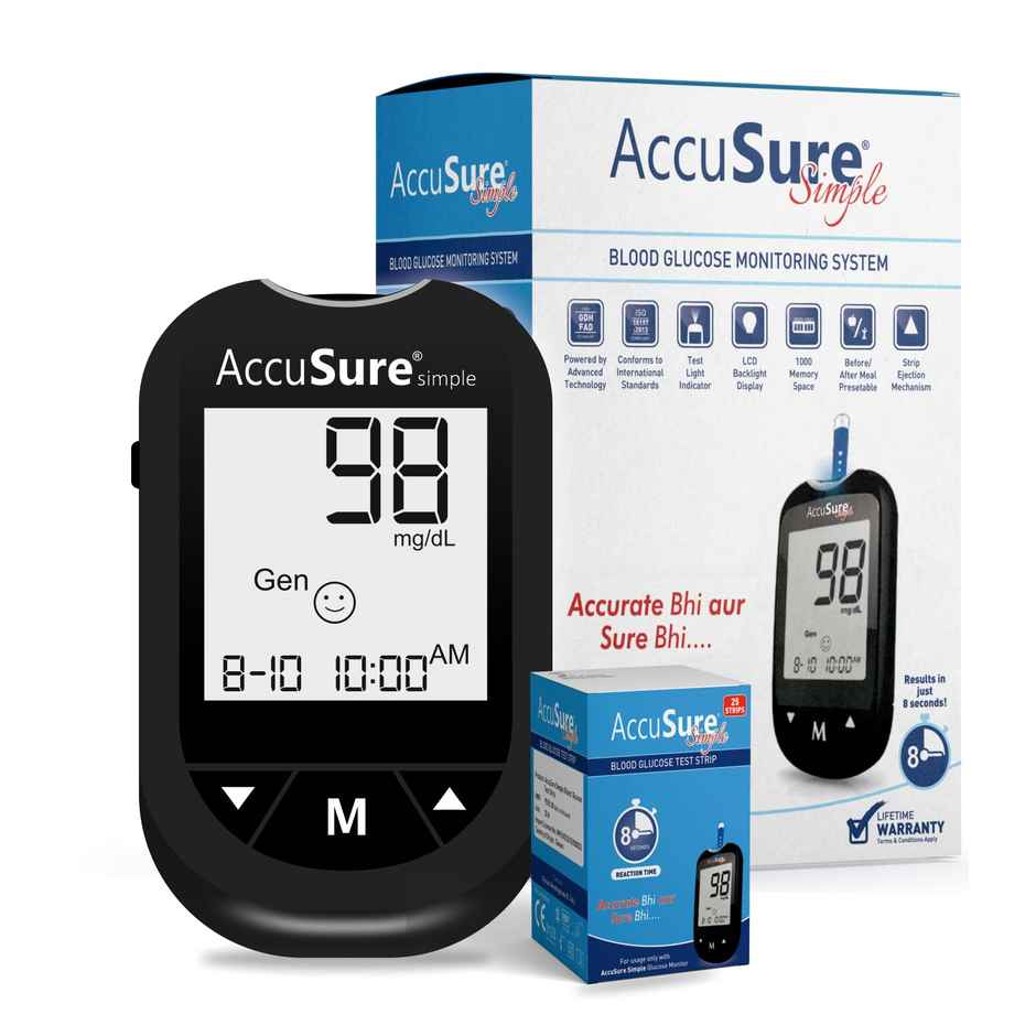 Accusure Simple with 25 Strips & Lancet Glucometer Kit