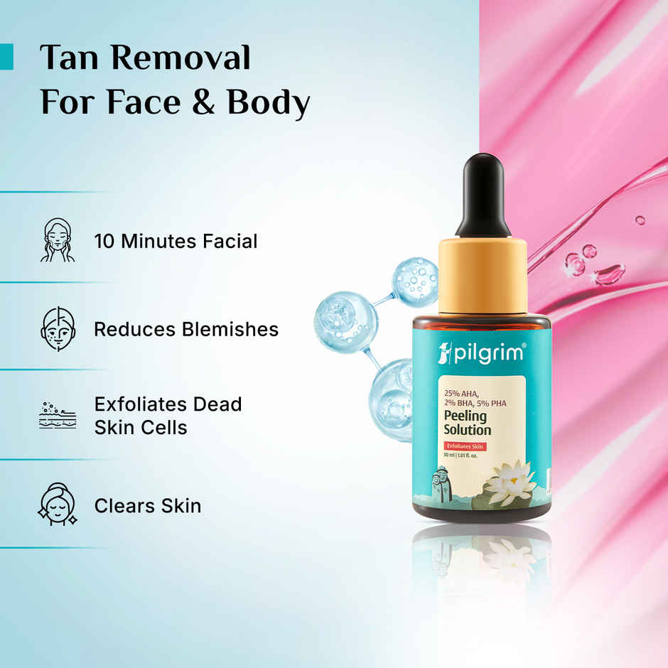 Pilgrim Peeling Solution for Face with 25% AHA + 2% BHA for glowing skin ,Men & Women