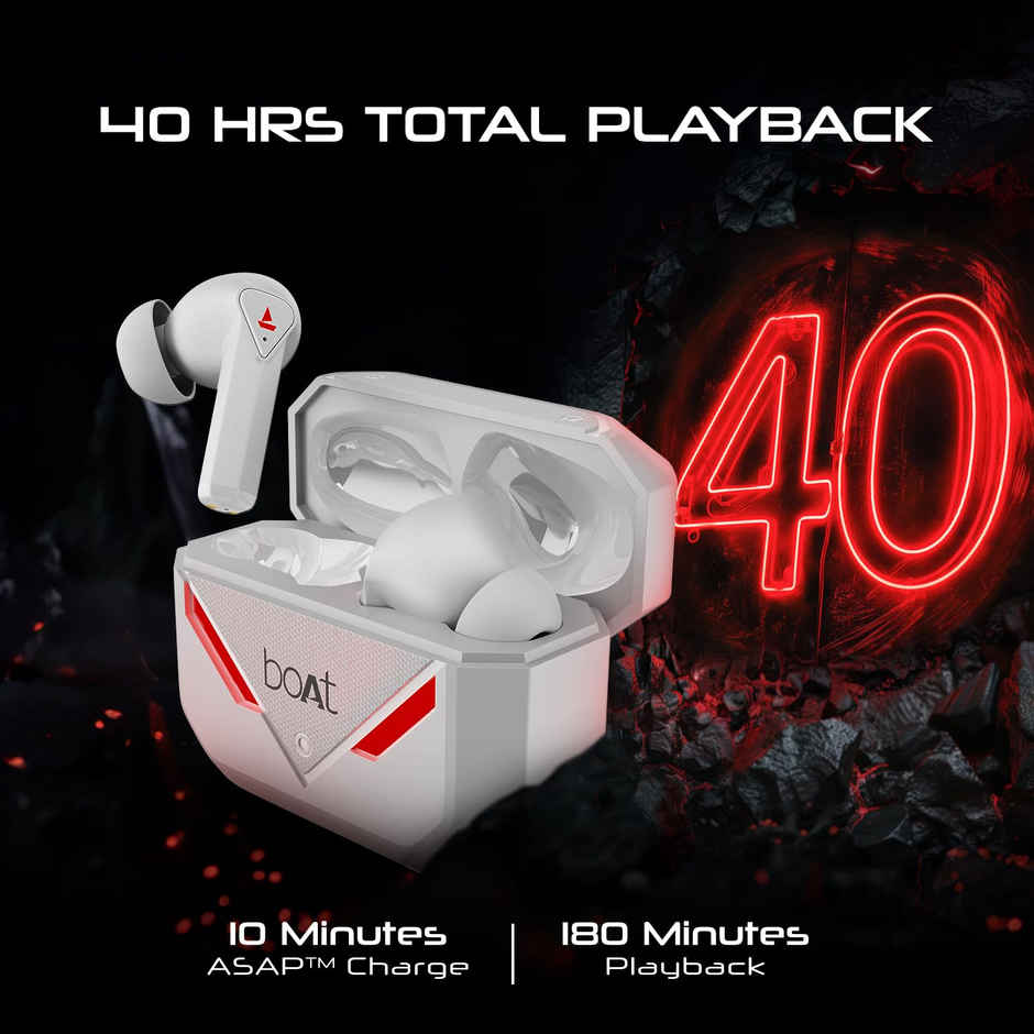 boAt Immortal 158 in Ear Gaming TWS Earbuds with 40hrs Playback, 40ms Super-Low Latency Beast Mode, RGB LEDs, 4 Mics with ENx, IWP, ASAP Charge, BTv5.3 - White Sabre