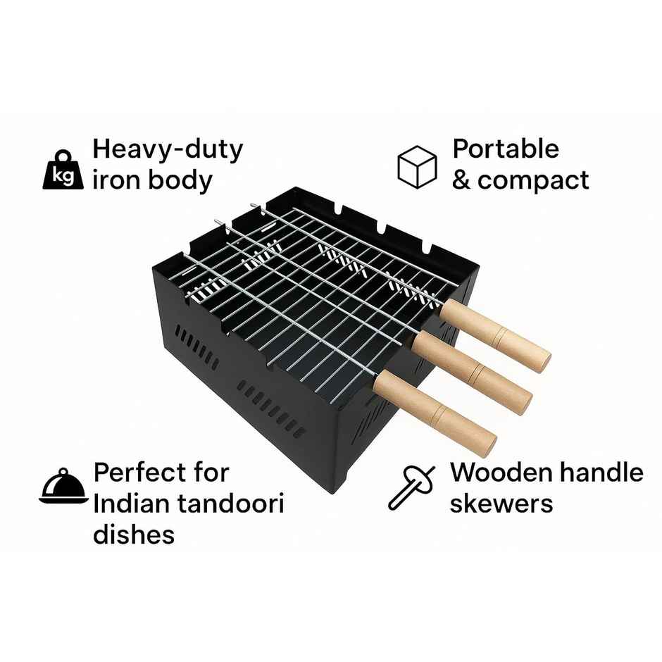 Chefman Portable Charcoal BBQ Grill | Outdoor Set with 3 Skewers | Compact Tandoor