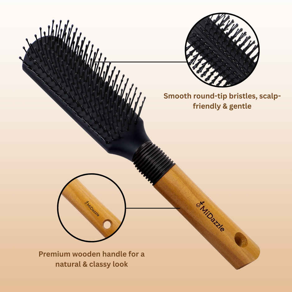 Midazzle Premium Flat Wooden Handle Hair Brush |MIHB0036