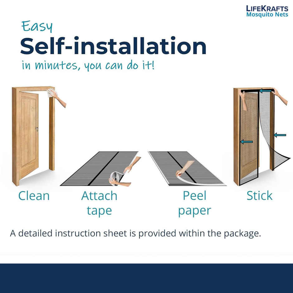 Lifekrafts Polyester Magnetic Mosquito Net For Door | Grey - 210 x 100 cm