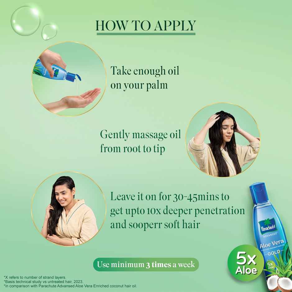 Parachute Advansed Aloe Vera Gold Hair Oil - Coconut for Nourishment, 5X Aloe for Soft Hair